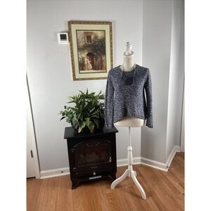 Old Navy Knit Sweater Women's LG (10-12) 100% Cotton Blue White Long Sleeve